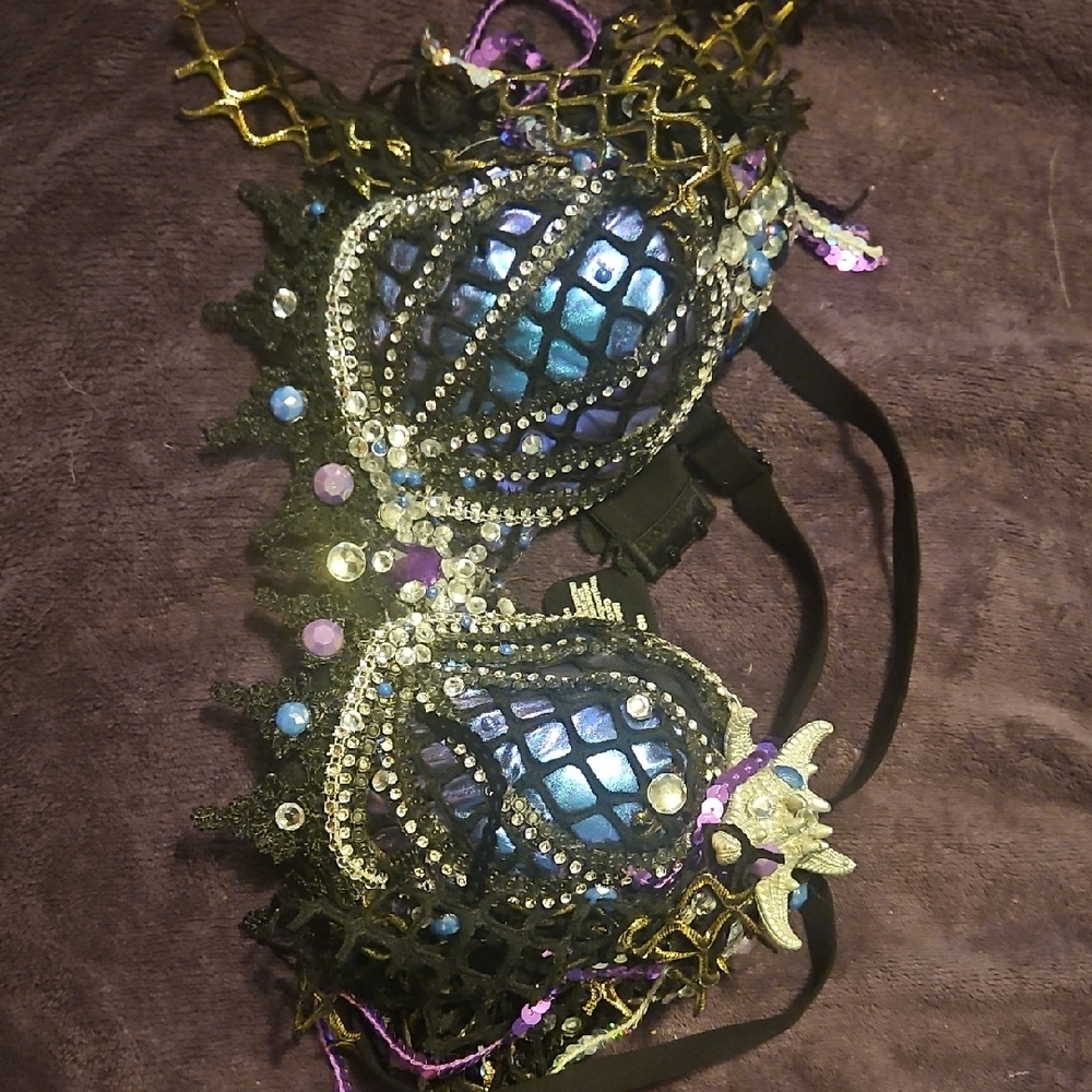 No Boundaries Black and Blue Embellished Bra